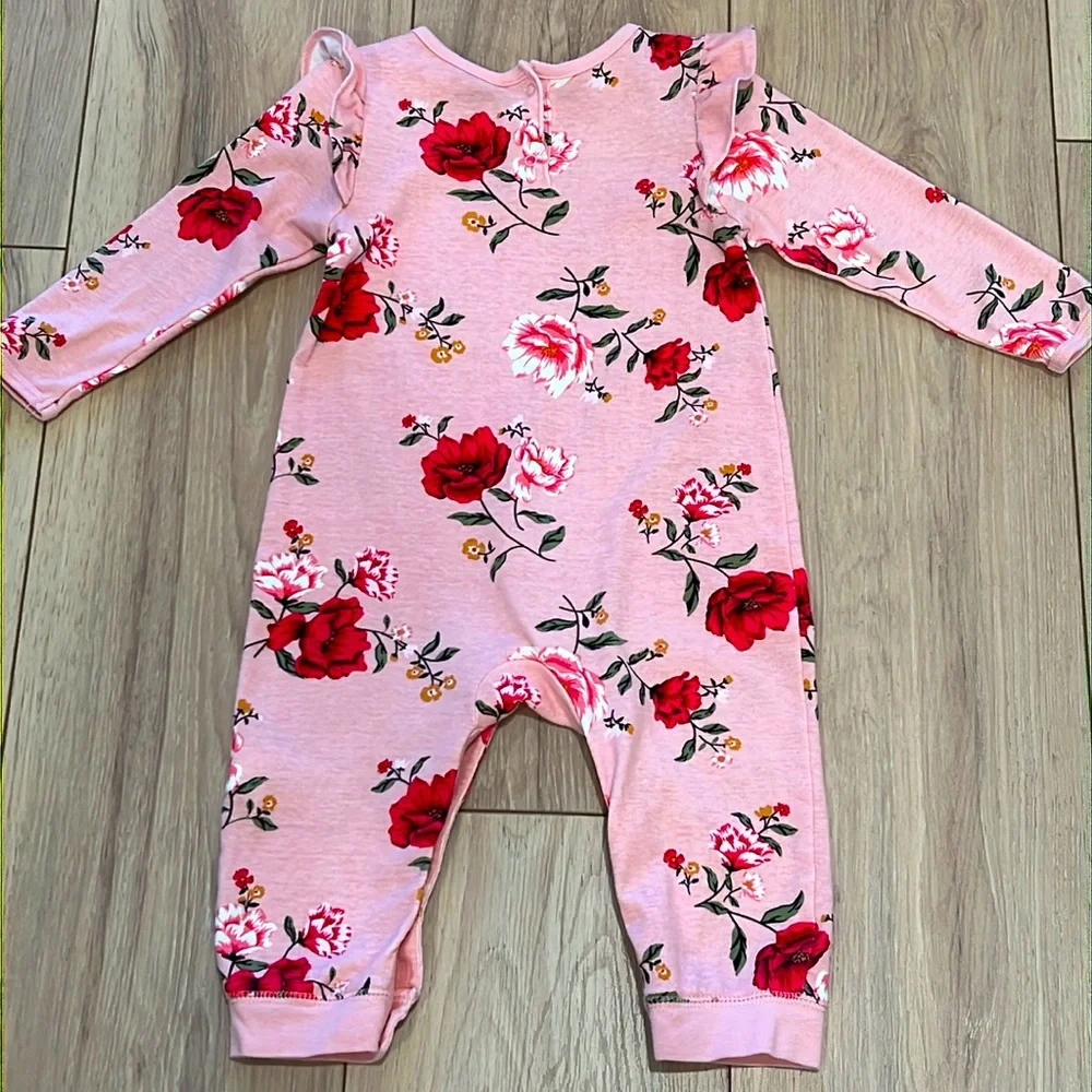 Old Navy Baby Girl Pink Floral Print Long Sleeve Jumpsuit